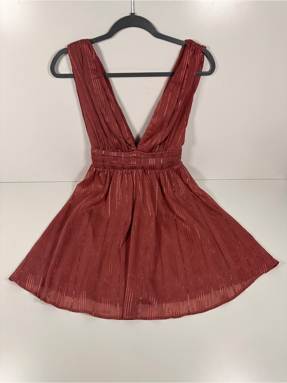 Lulu's Rust Red V-Neck Sleeveless Mini Dress